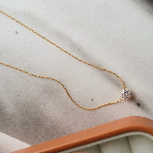 NEW Solitaire Diamond 18K Gold Plated Necklace - Picture 6 of 13
